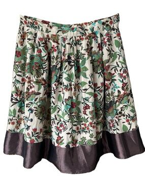 Forever 21 Floral Circle Skirt Oatmeal Beige Brown Hem 100% Cotton Size M